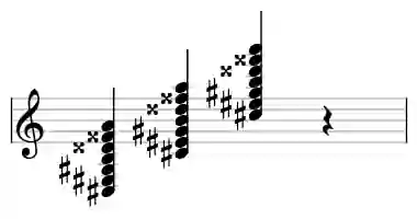 Sheet music of C# 7#9#11b13 in three octaves